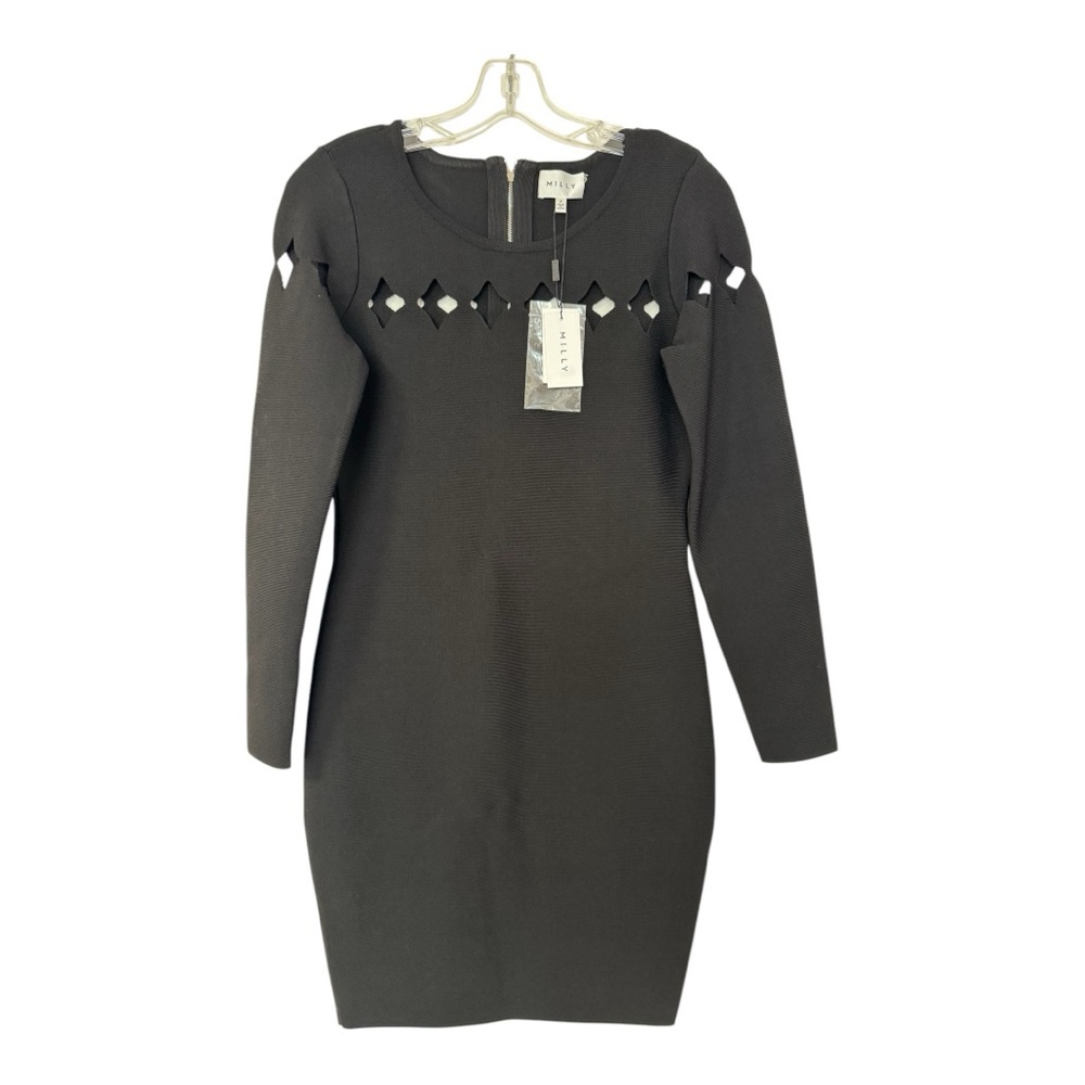 BNWT!!! Milly Scallop Cut Out Fitted Dress, Size Petite, Black